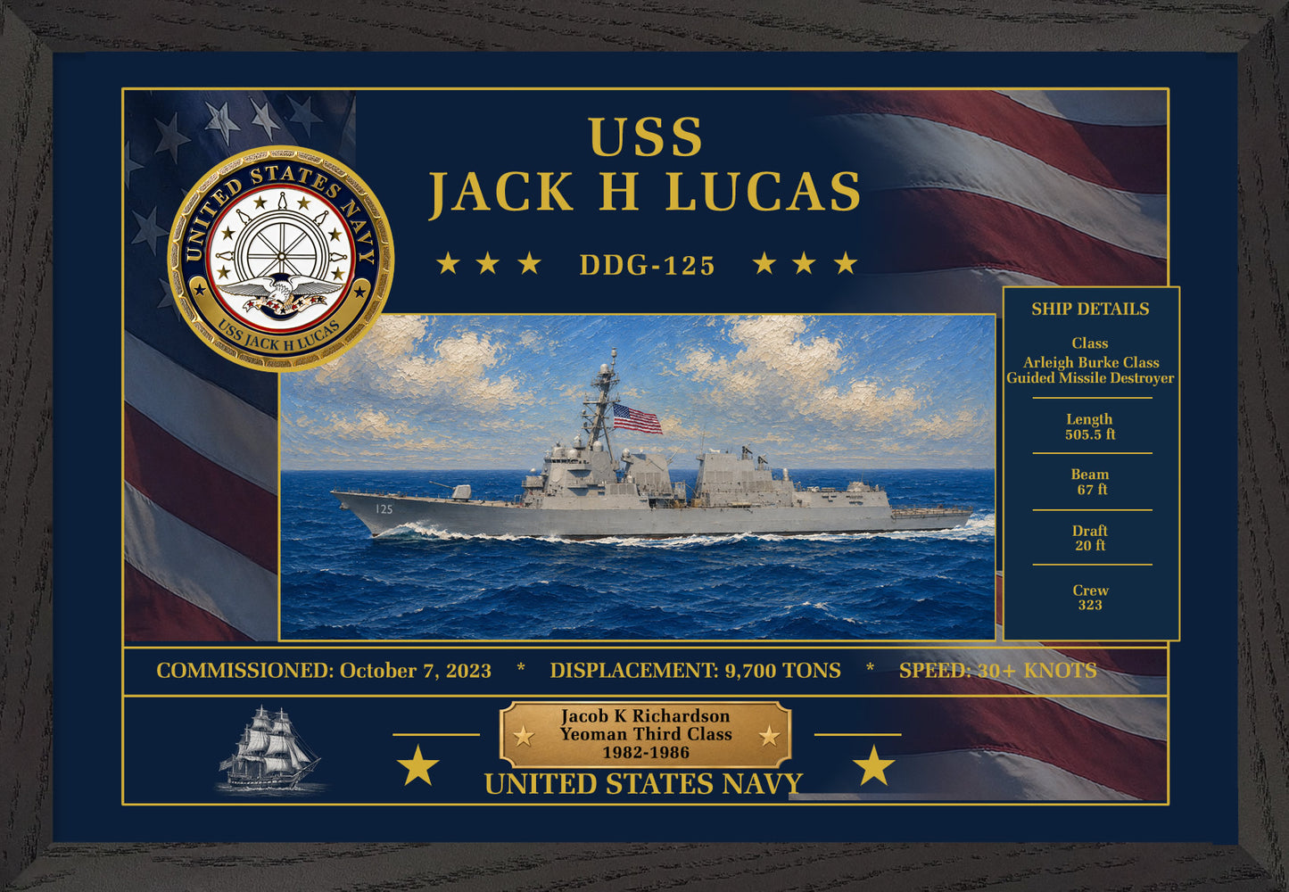 USS Jack H Lucas DDG-124 Framed Patriotic Art