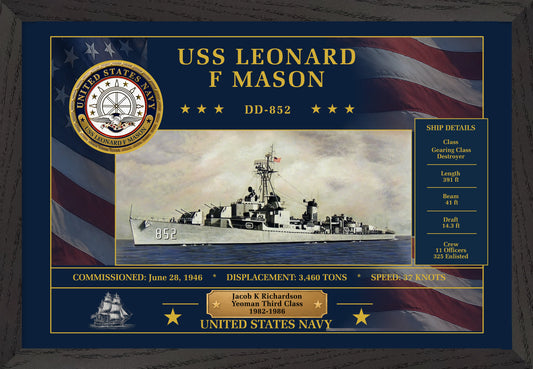 USS Leonard F Mason DD-852 Framed Patriotic Art