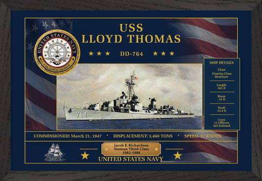USS Lloyd Thomas DD-764 Framed Patriotic Art