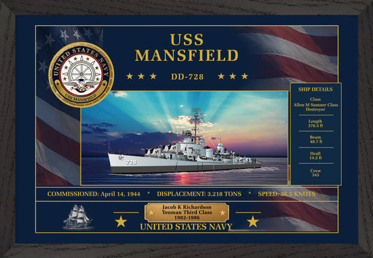 USS Mansfield DD-728 Framed Patriotic Art