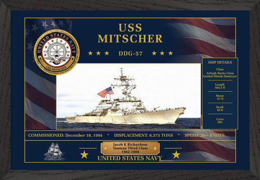 USS Mitscher DDG-57 Framed Patriotic Art