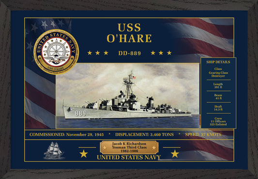 USS O Hare DD-889 Framed Patriotic Art
