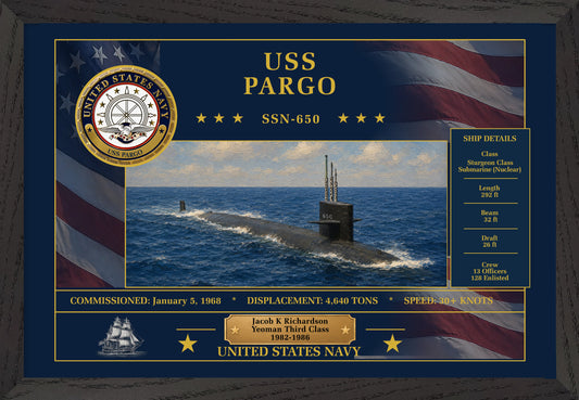 USS Pargo SSN-650 Framed Patriotic Art