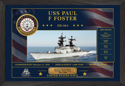 USS Paul F Foster DD-964 Framed Patriotic Art