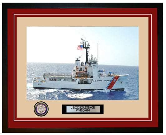 USCGC DILIGENCE WMEC 616 Framed Coast Guard Ship Photo Burgundy 166WMEC616