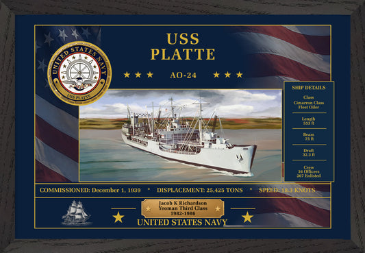 USS Platte AO-24 Framed Patriotic Art