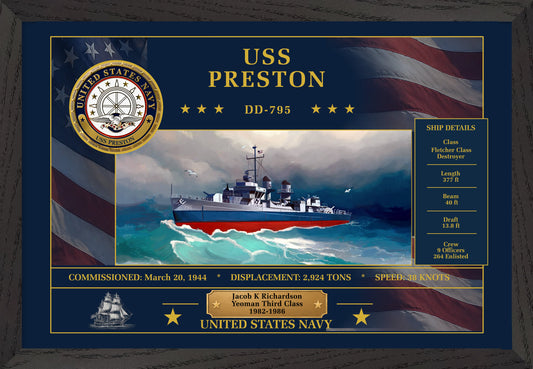 USS Preston DD-795 Framed Patriotic Art