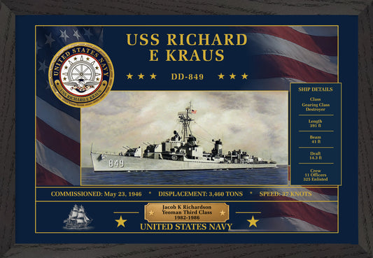 USS Richard E Kraus DD-849 Framed Patriotic Art