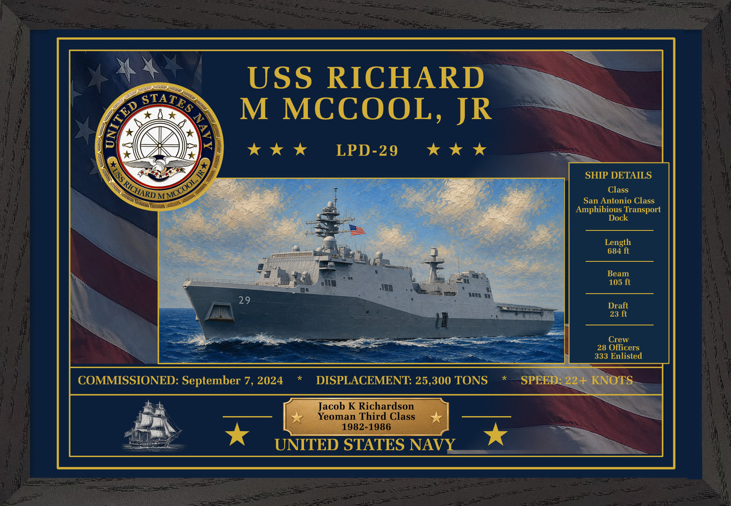 USS Richard M Mccool Jr LPD-29 Framed Patriotic Art