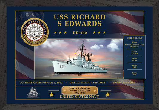 USS Richard S Edwards DD-950 Framed Patriotic Art