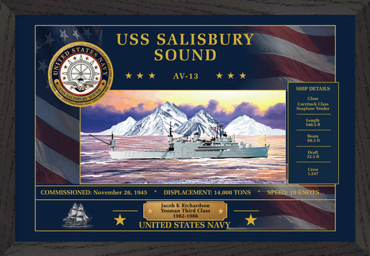 USS Salisbury Sound AV-13 Framed Patriotic Art
