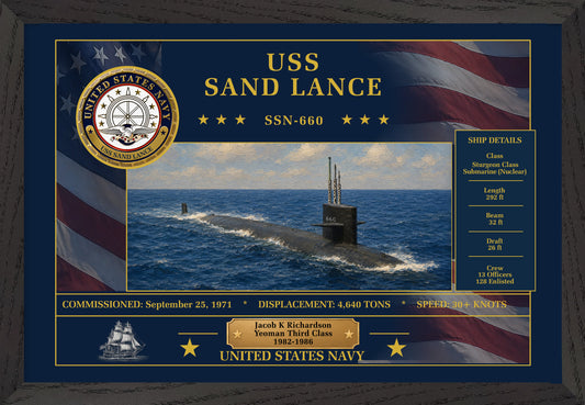 USS Sand Lance SSN-660 Framed Patriotic Art