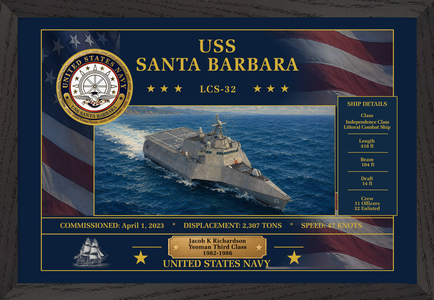 USS Santa Barbara LCS-32 Framed Patriotic Art