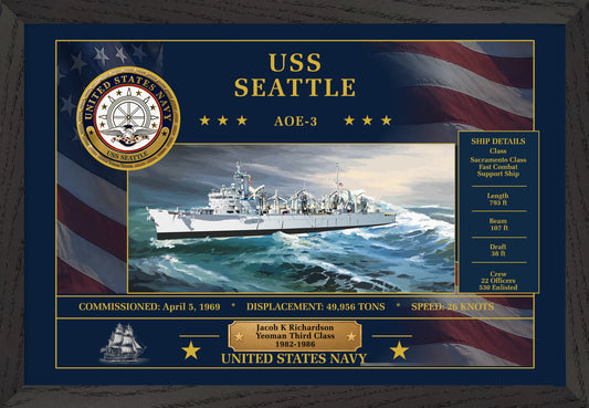 USS Seattle AOE-3 Framed Patriotic Art