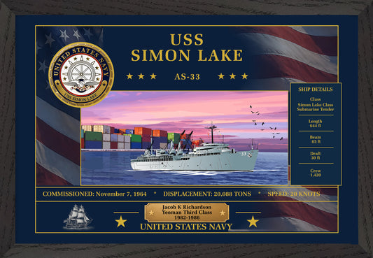USS Simon Lake AS-33 Framed Patriotic Art