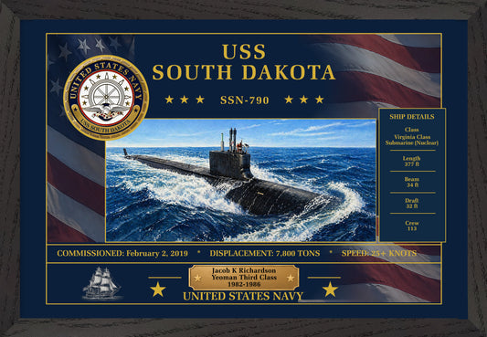 USS South Dakota SSN-790 Framed Patriotic Art