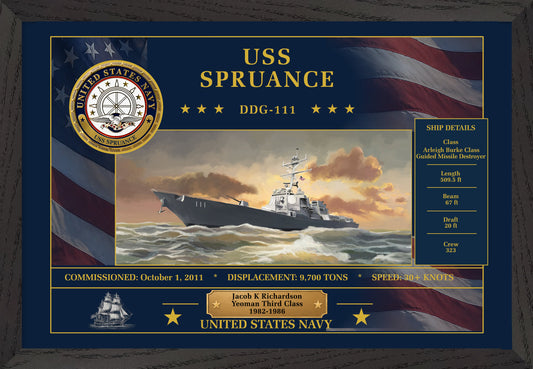 USS Spruance DDG-111 Framed Patriotic Art