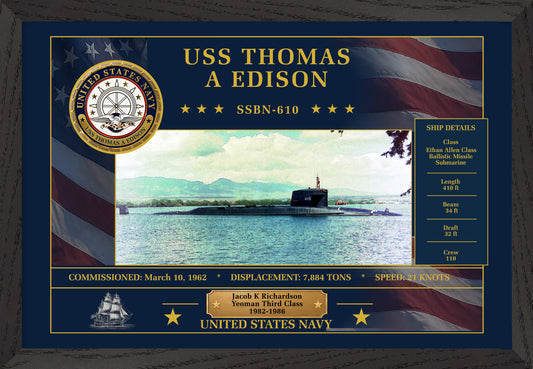 USS Thomas A Edison SSBN-610 Framed Patriotic Art