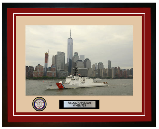 USCGC HAMILTON WMSL 753 Framed Coast Guard Ship Photo Burgundy 227WMSL753