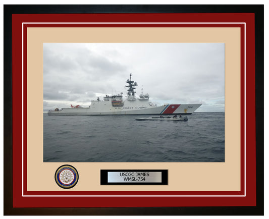 USCGC JAMES WMSL 754 Framed Coast Guard Ship Photo Burgundy 229WMSL754