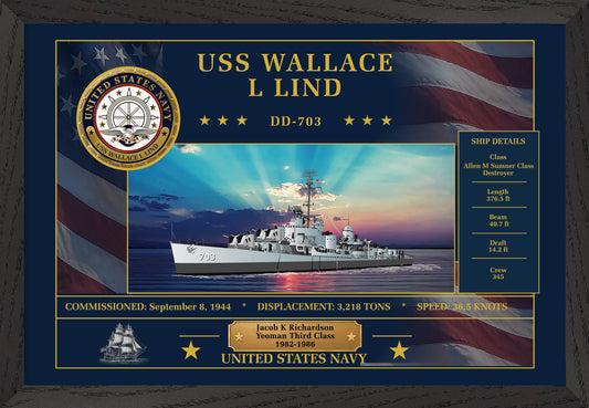 USS Wallace L Lind DD-703 Framed Patriotic Art
