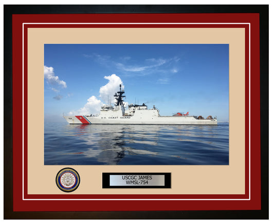 USCGC JAMES WMSL 754 Framed Coast Guard Ship Photo Burgundy 231WMSL754