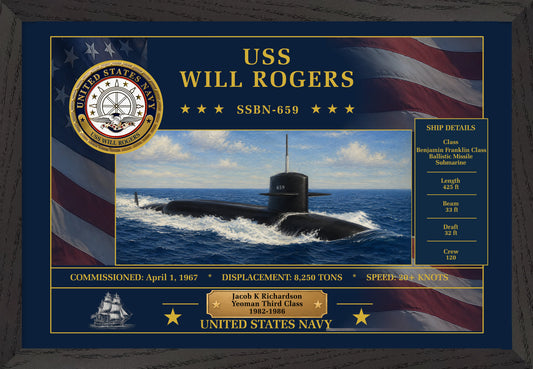 USS Will Rogers SSBN-659 Framed Patriotic Art