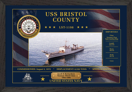 USS Bristol County LST-1198 Framed Patriotic Art