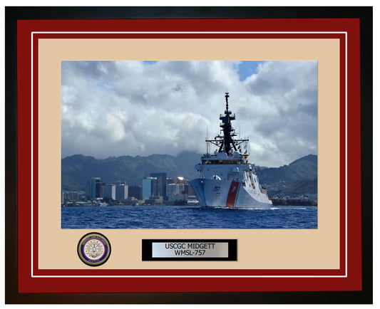 USCGC MIDGETT WMSL 757 Framed Coast Guard Ship Photo Burgundy 244WMSL757