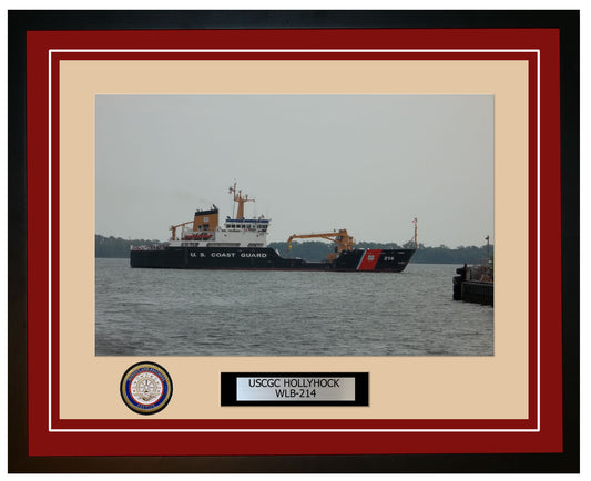 USCGC HOLLYHOCK WLB 214 Framed Coast Guard Ship Photo Burgundy 33WLB214