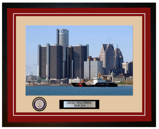 USCGC HOLLYHOCK WLB 214 Framed Coast Guard Ship Photo Burgundy 34WLB214