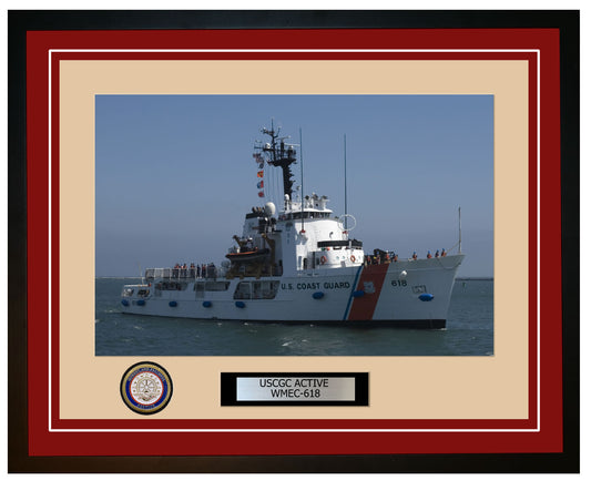 USCGC ACTIVE WMEC 618 Framed Coast Guard Ship Photo Burgundy 3WMEC618