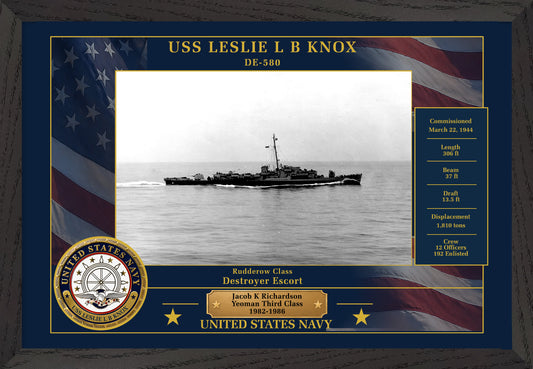 USS Leslie L B Knox DE-580 Framed Patriotic Photo