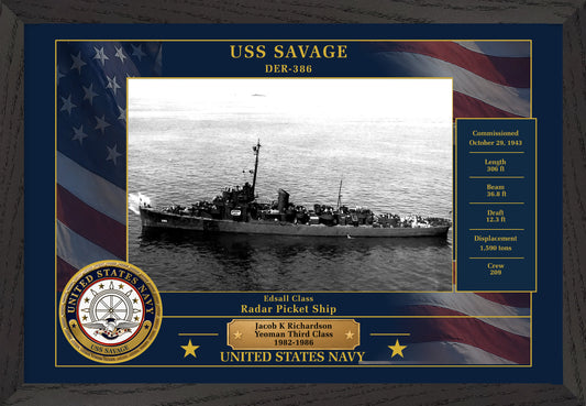 USS Savage DER-386 Framed Patriotic Photo