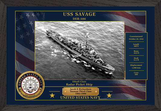 USS Savage DER-386 Framed Patriotic Photo