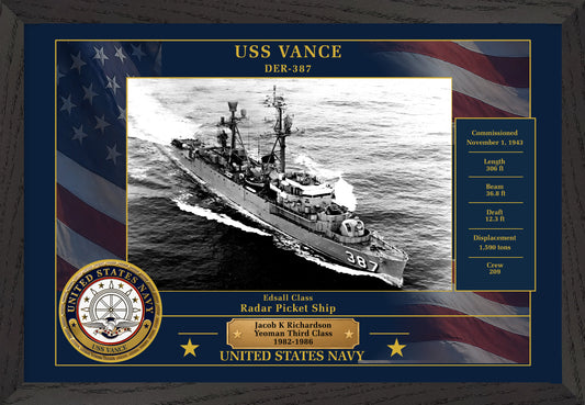 USS Vance DER-387 Framed Patriotic Photo
