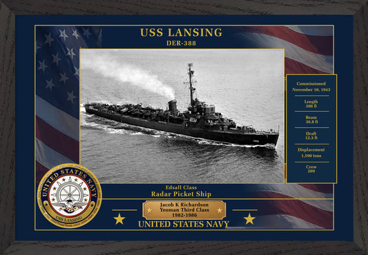 USS Lansing DER-388 Framed Patriotic Photo