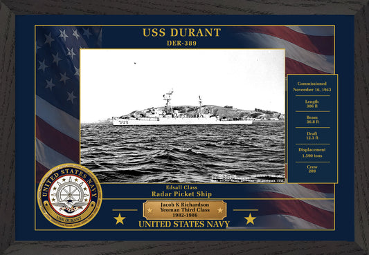USS Durant DER-389 Framed Patriotic Photo