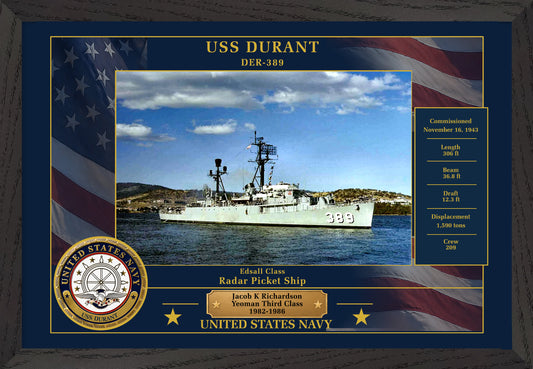 USS Durant DER-389 Framed Patriotic Photo