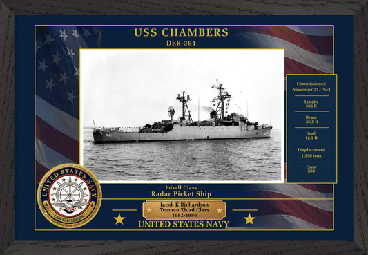 USS Chambers DER-391 Framed Patriotic Photo