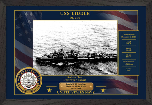 USS Liddle DE-206 Framed Patriotic Photo