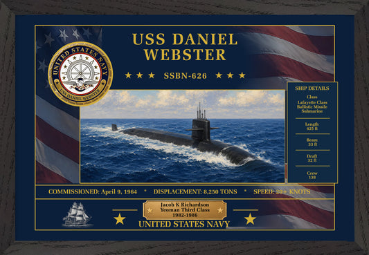 USS Daniel Webster SSBN-626 Framed Patriotic Art