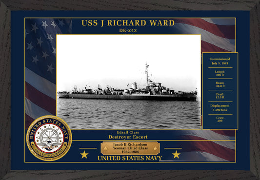 USS J Richard Ward DE-243 Framed Patriotic Photo