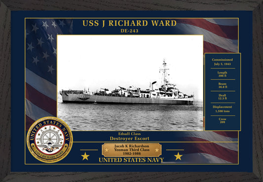 USS J Richard Ward DE-243 Framed Patriotic Photo