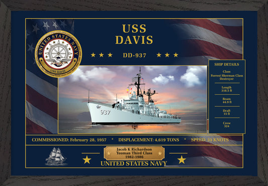 USS Davis DD-937 Framed Patriotic Art