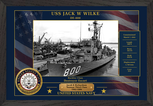 USS Jack W Wilke DE-800 Framed Patriotic Photo