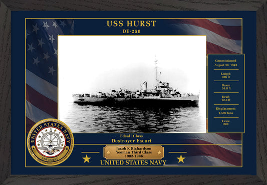 USS Hurst DE-250 Framed Patriotic Photo