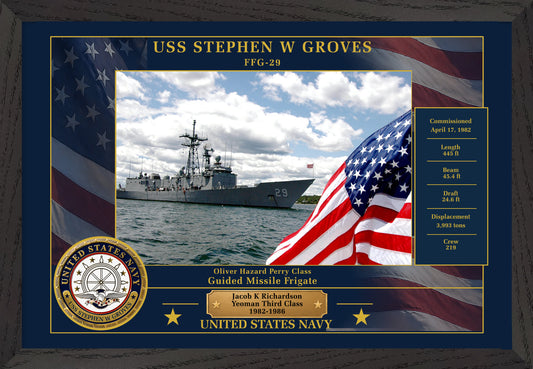 USS Stephen W Groves FFG-29 Framed Patriotic Photo