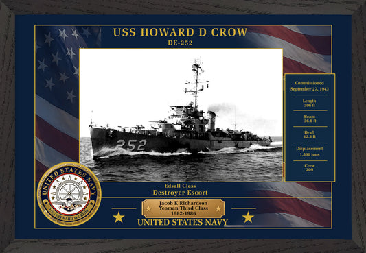USS Howard D Crow DE-252 Framed Patriotic Photo