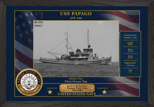 USS Papago ATF-160 Framed Patriotic Photo